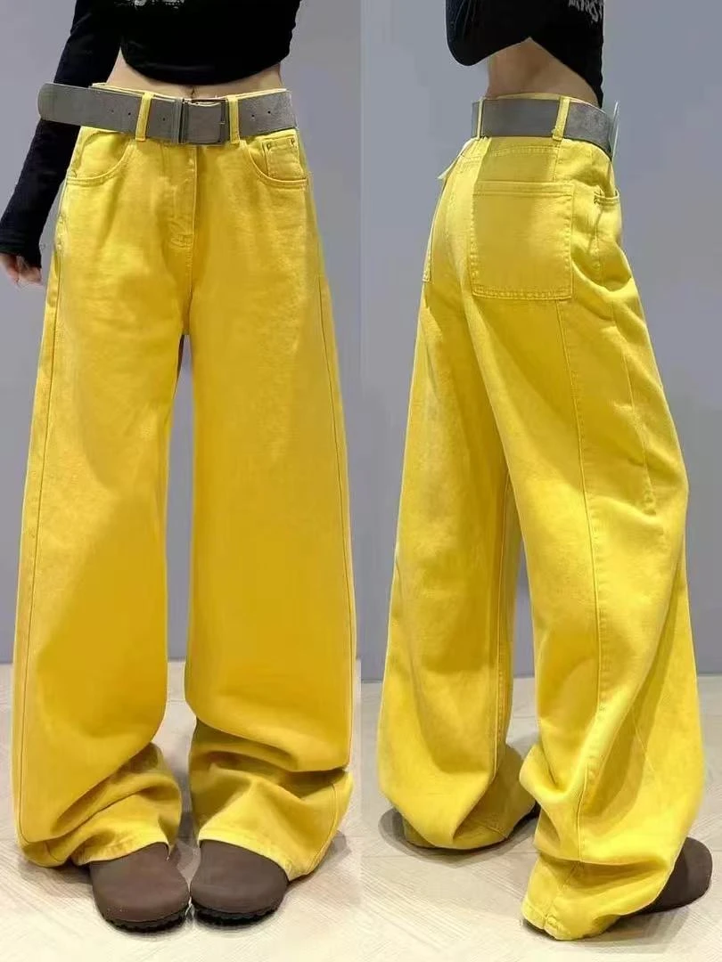 3793MYA彩色系牛仔裤女2025春季新款直筒显瘦阔腿裤宽松休闲裤子