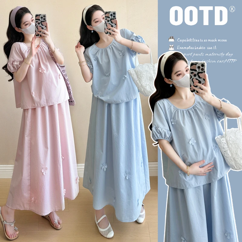 2025新款孕妇装夏装女甜美俏皮套装洋气高级设计感减龄两件套夏款