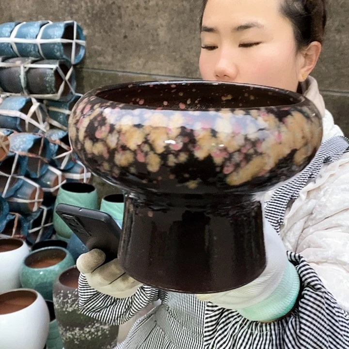 紫砂花盆瑕疵口14高12瑕疵