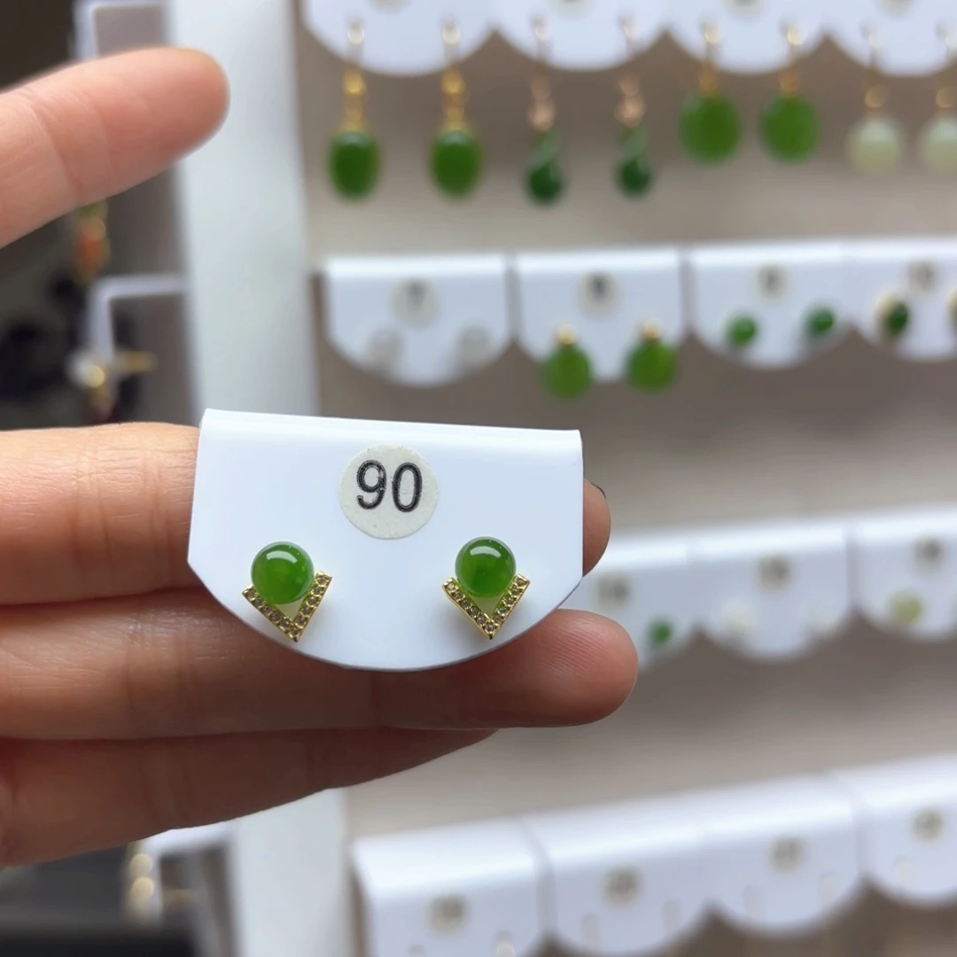 和田玉耳饰银S925镶嵌2