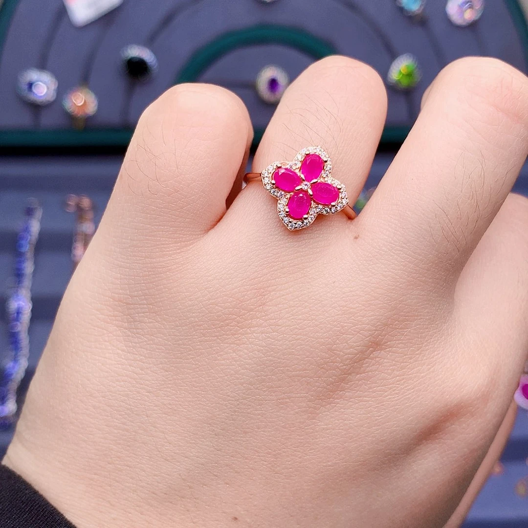 红宝石戒指银S925镶嵌