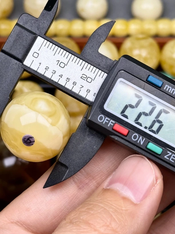 22.6mm俄料国矿一级料浓瓷白妖孽虎皮纹千层雪橘底金溶洞蜜蜡圆珠