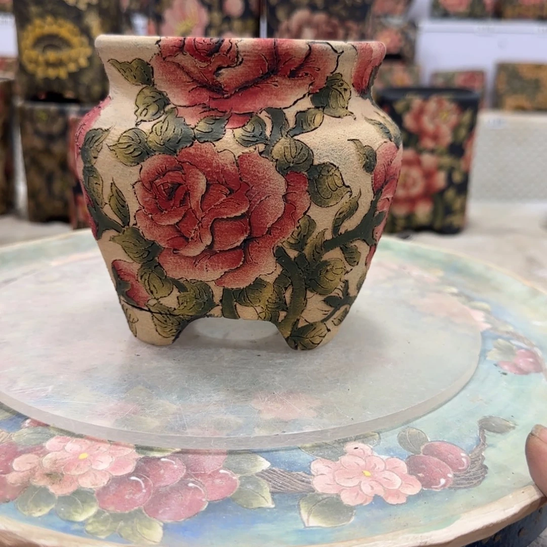 灰****花盆紫砂精品多肉手绘花盆