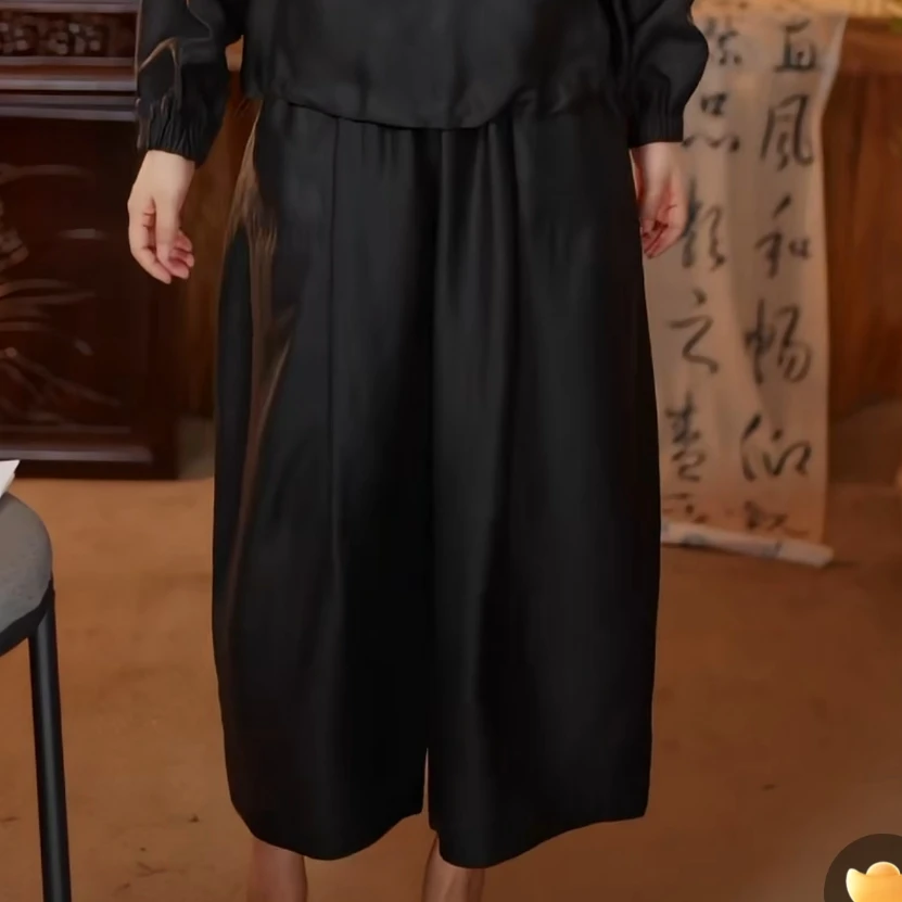 娟  新中式风桑蚕丝 香云纱牛缎龟黑色奶奶裤 295824