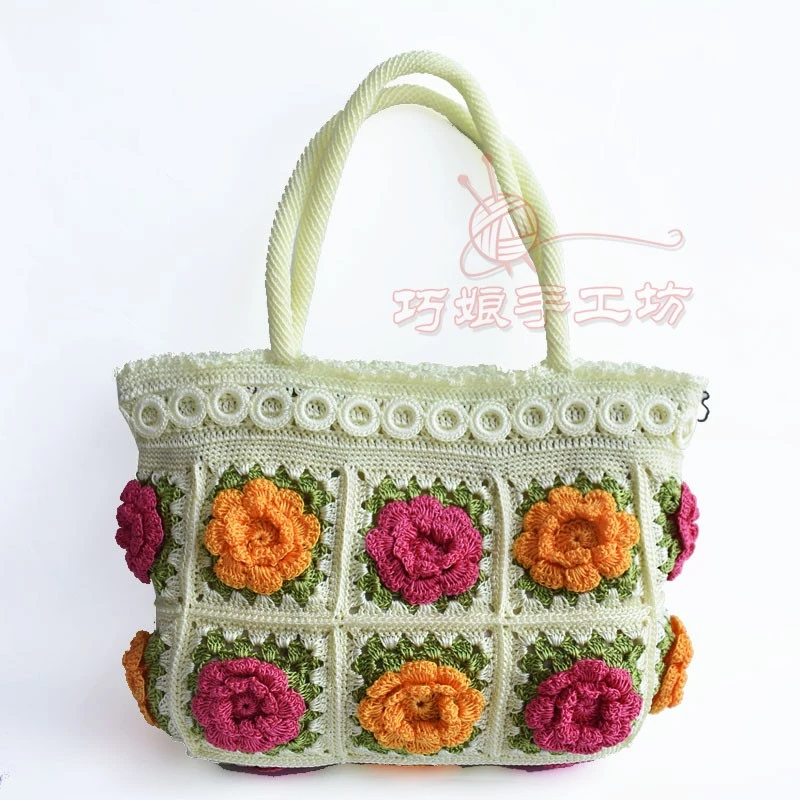白色花片编织包百搭手拎包纯手工钩包编织包钩编包手工艺包女包