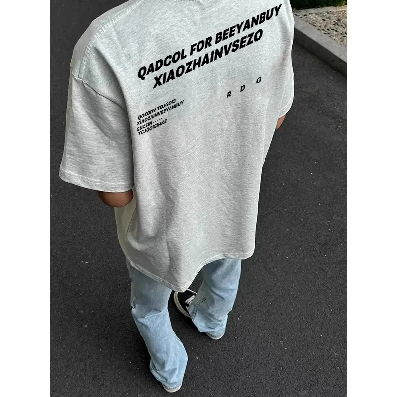 花灰色国潮牌短袖t恤男女夏季美式高街hiphop设计感小众情侣上衣