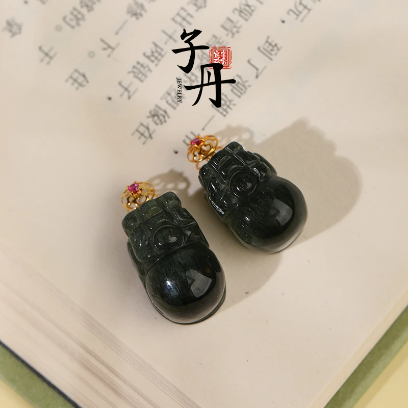 【诗语】天然绿发晶貔貅18k吊坠不含链天然水晶雕刻精雕百搭T3-297