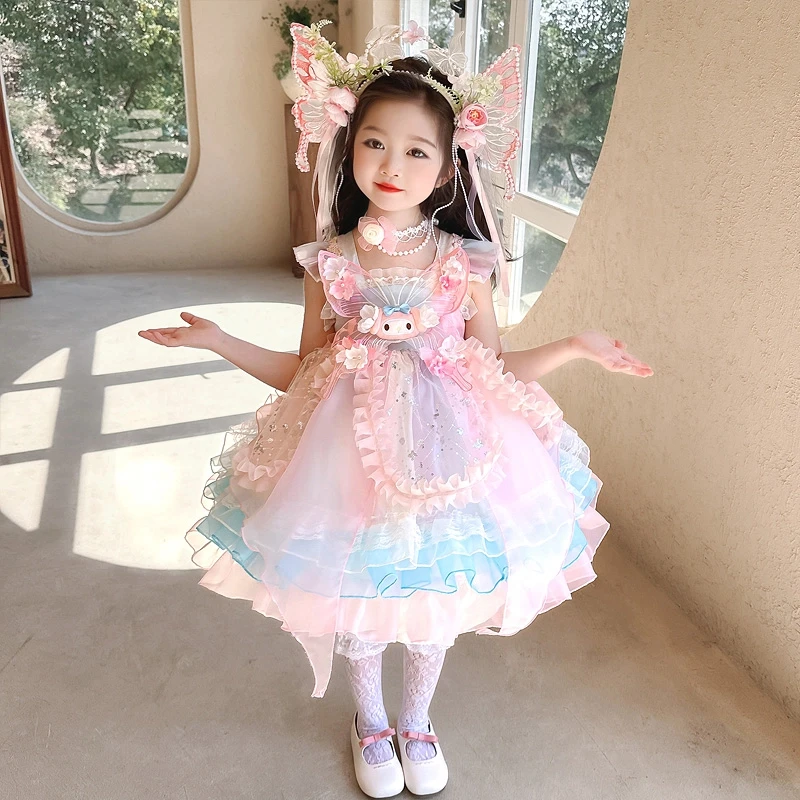 女童美乐蒂洛丽塔公主裙夏装新款儿童洋气甜美女宝生日走秀礼服裙