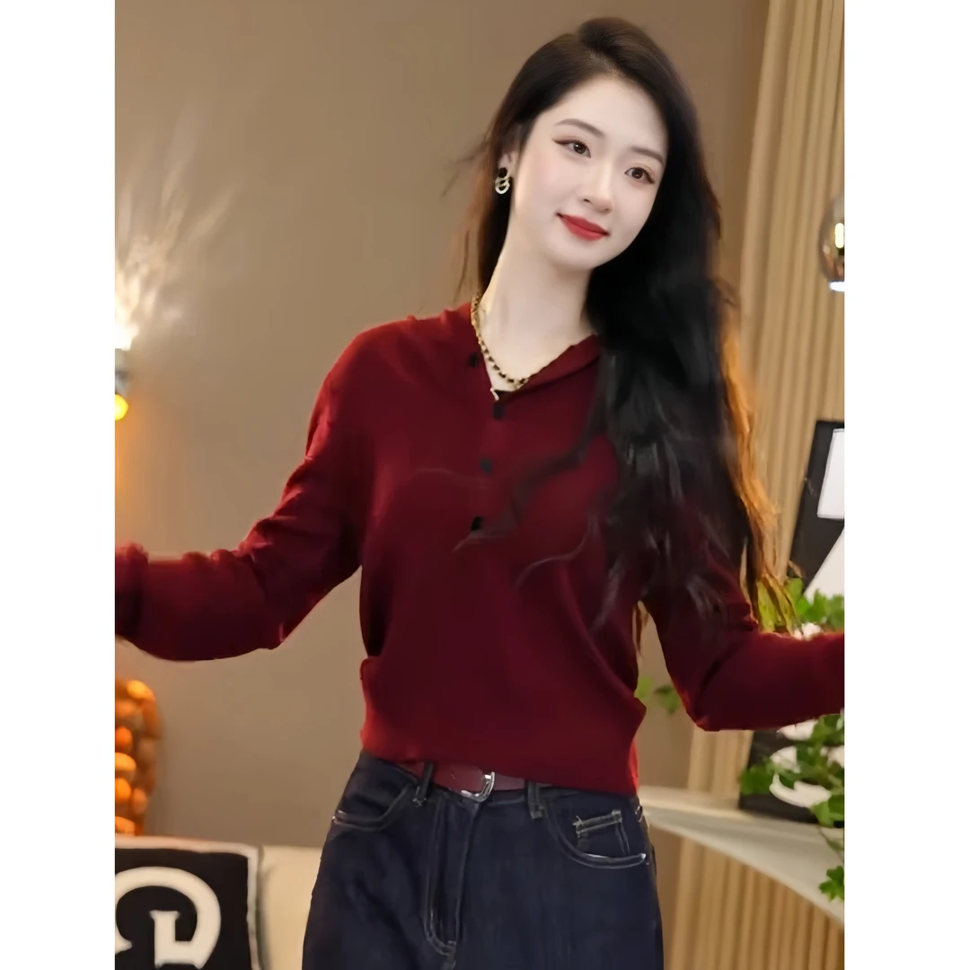 春季新款小个子短款连帽针织衫女时尚显瘦套头长袖毛衣打底衫上衣