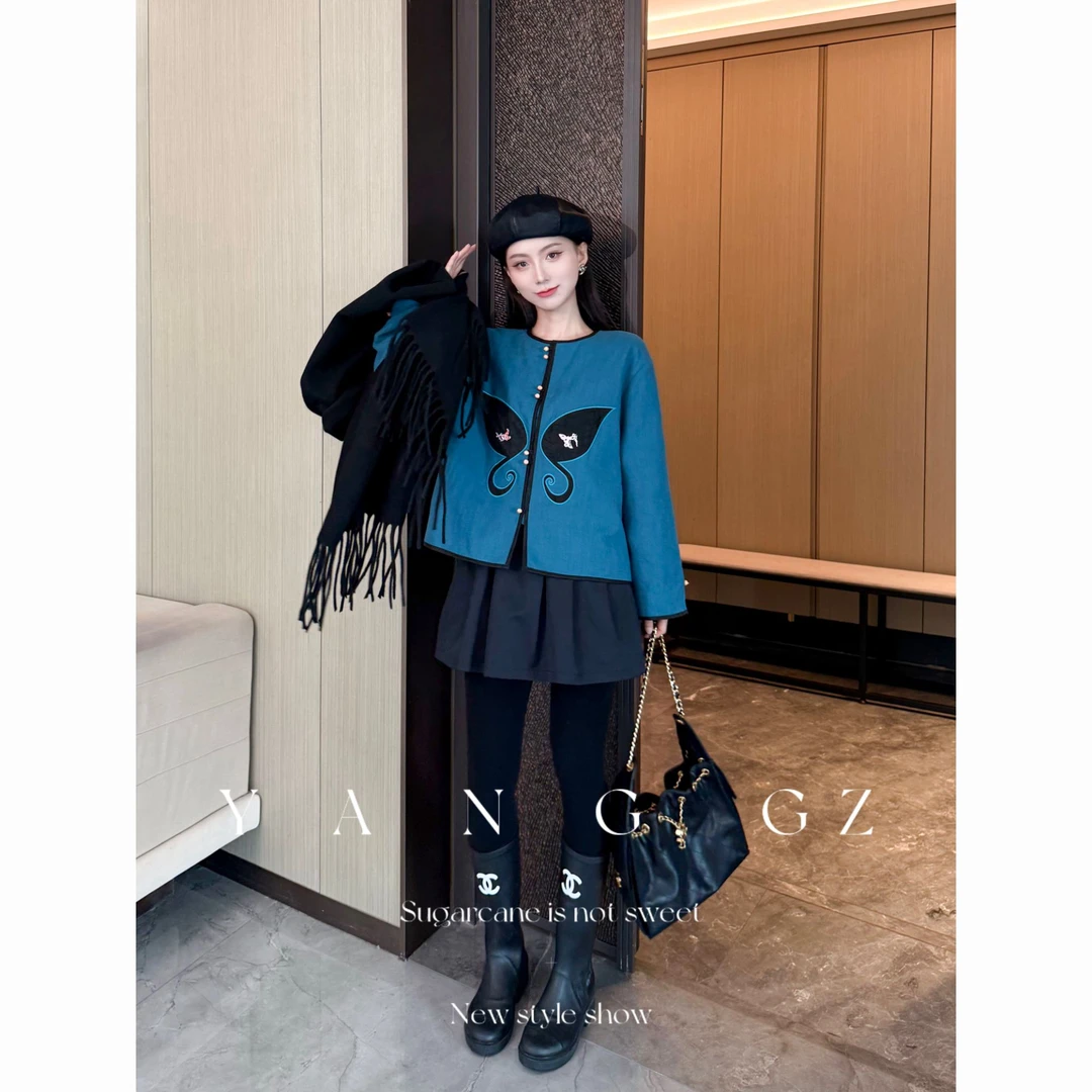 YANG GZ【Q青岚绣蝶】新中式蝴蝶元素圆领开衫外套女GZ5153GL602576