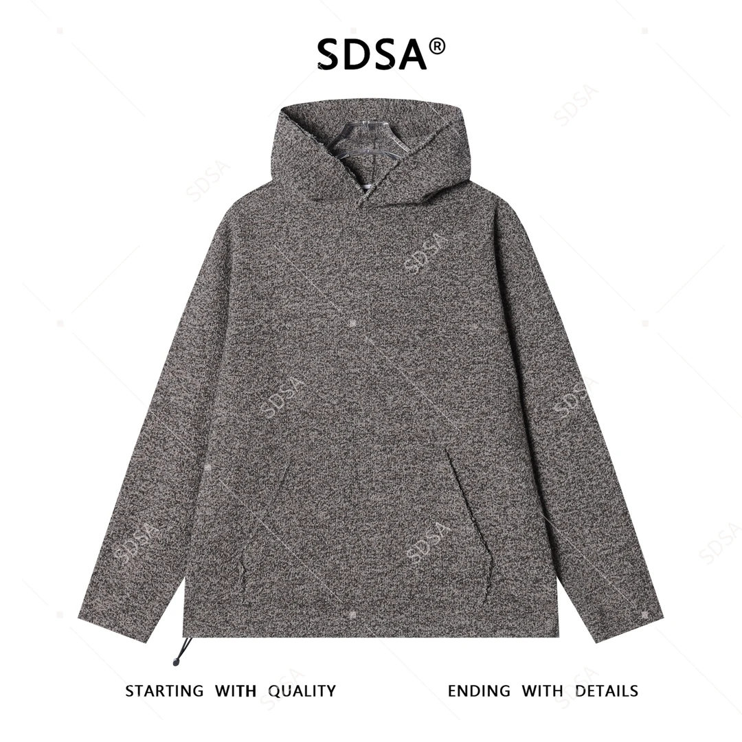 SDSA秋冬新款痞帅男装美式小香风连帽针织卫衣下摆松紧百搭上衣