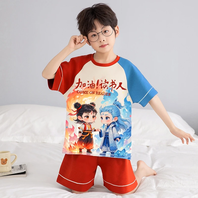 2025哪吒儿童睡衣男童夏季短袖纯棉薄款中大童少年学生家居服套装