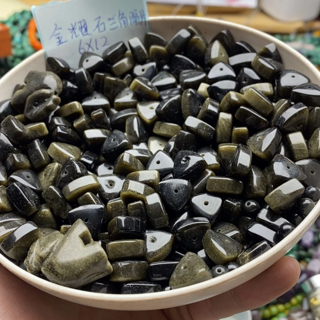 玛瑙/玉髓未镶嵌珠宝半成品十个天然金耀石6×12三角隔片