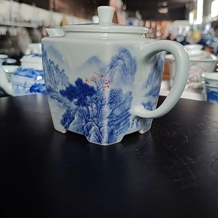 景德镇陶瓷茶具套装摆件雪景