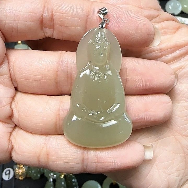 和田玉银S925镶嵌吊坠(不含链)冰*
