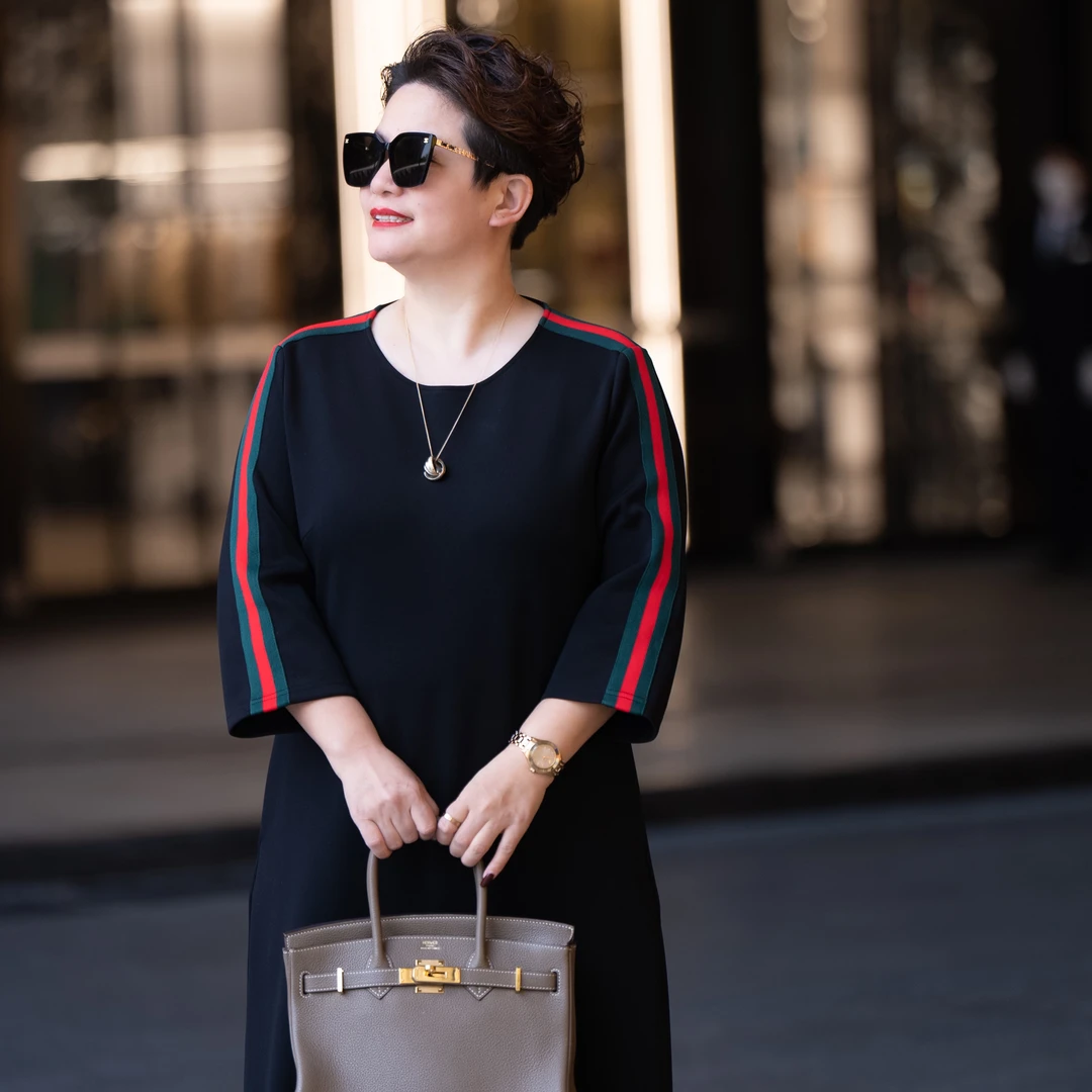 2025春秋季新款女装轻奢气质织带醋酸大码时尚连衣裙0367