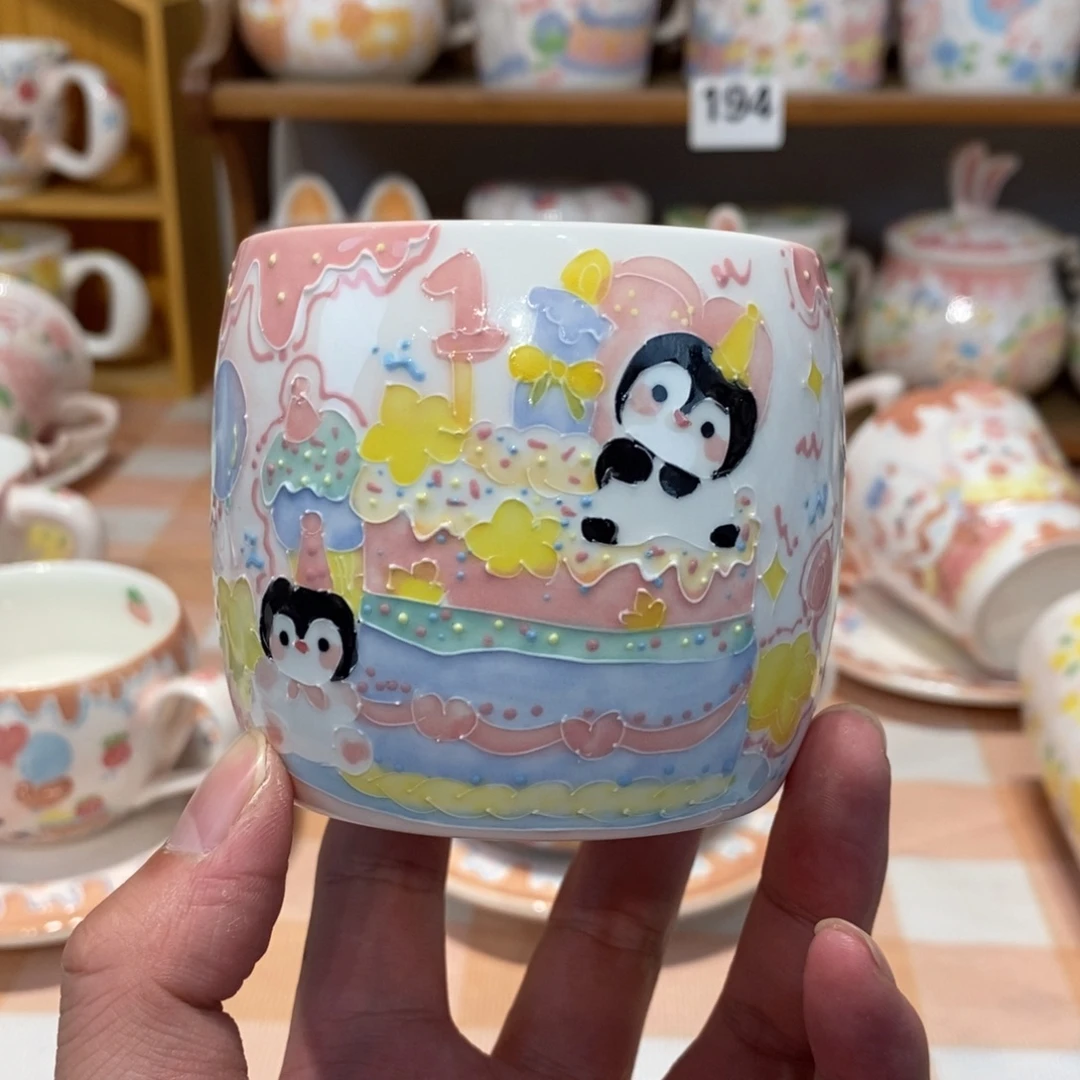 瓷片蛋糕企鹅手握杯