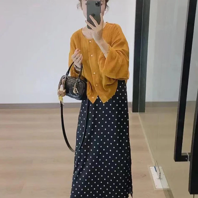 蕉内韩系设计感防晒衬衫+波点半身裙套装女2025夏季新宽松小个子