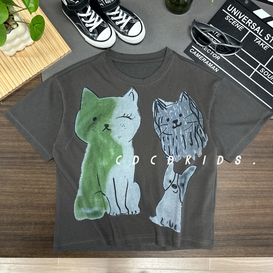 川度2553儿童雪花棉夏季简约男女童夏季短袖T恤夏装宽松百搭