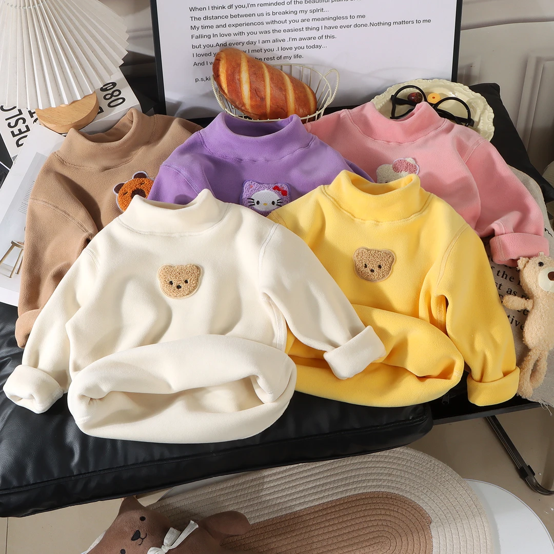 儿童无骨秋冬款加绒加厚奥粒绒长袖打底衫男女童半高领百搭卫衣