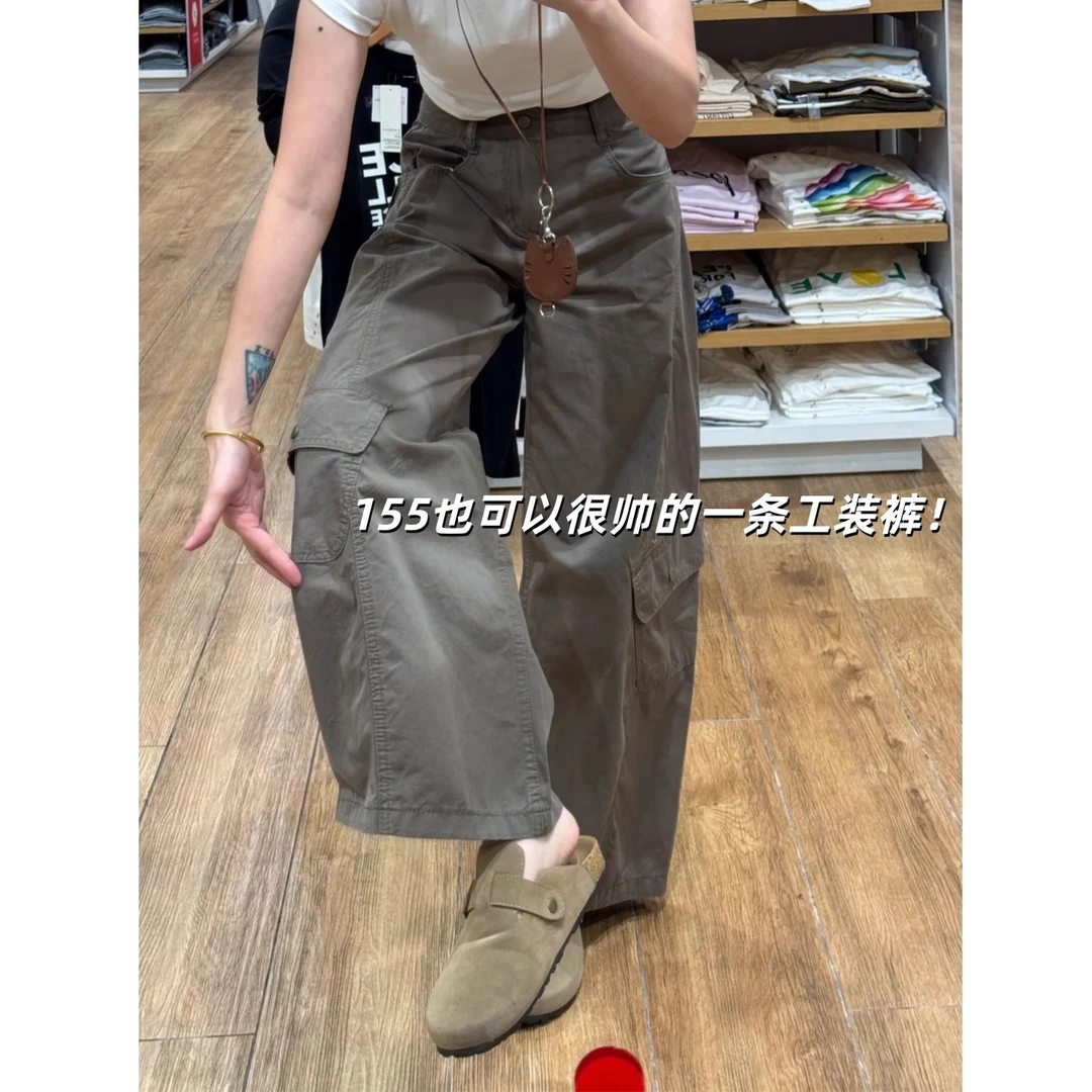 美式复古阔腿弯刀牛仔裤女秋季设计感高腰宽松直筒休闲工装裤