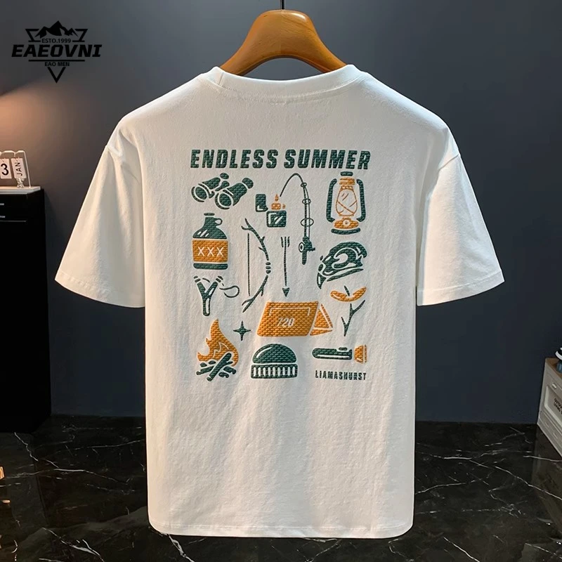 EAEOVNI美式潮流印花T恤短袖男夏季薄款圆领男士大码户外透气半袖