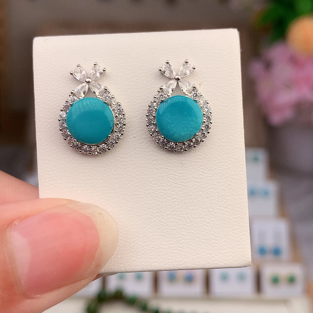 银S925镶嵌绿松石耳饰