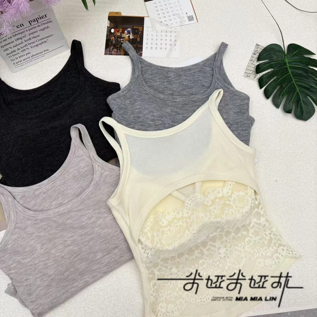 米娅林9586秋季蕾丝后背性感镂空吊带女修身设计感纯欲风外穿背心