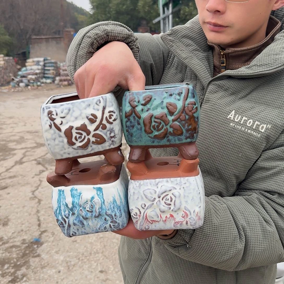 紫砂花盆口10高10（四个方