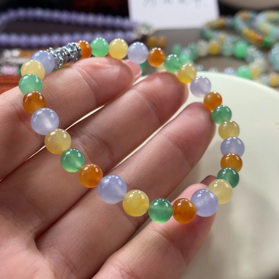 翡翠手链未镶嵌翡翠糖果色卡6-7+
