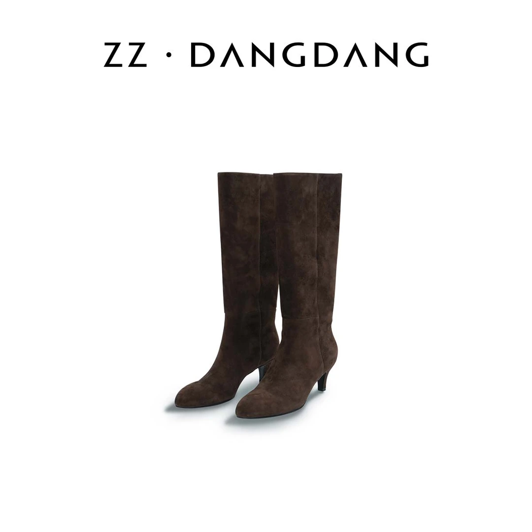 ZZ·DANGDANG秋冬5.3cm羊京皮猫跟长靴优雅百搭女鞋休闲23825024