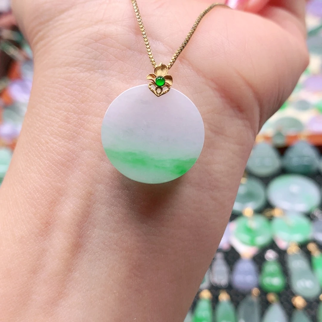 吊坠(不含链)18K金镶嵌翡翠