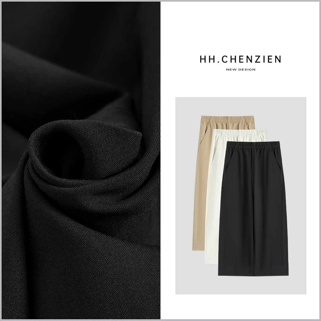 【黑黑家】春季新款女士腰头弹力设计直筒休闲裤子