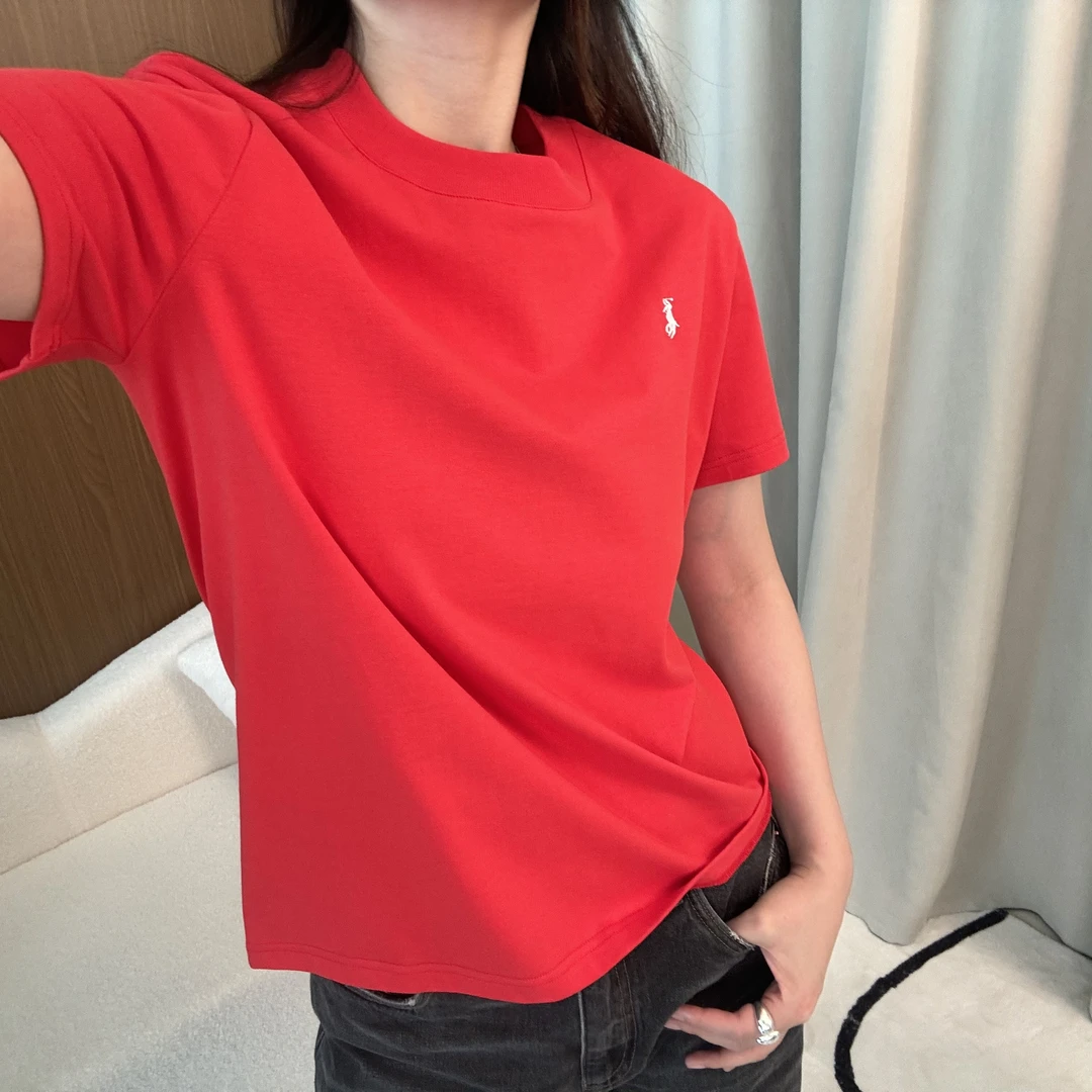 小马刺绣后背拼接纯棉圆领短袖T恤四季通用简约休闲经典百搭时尚