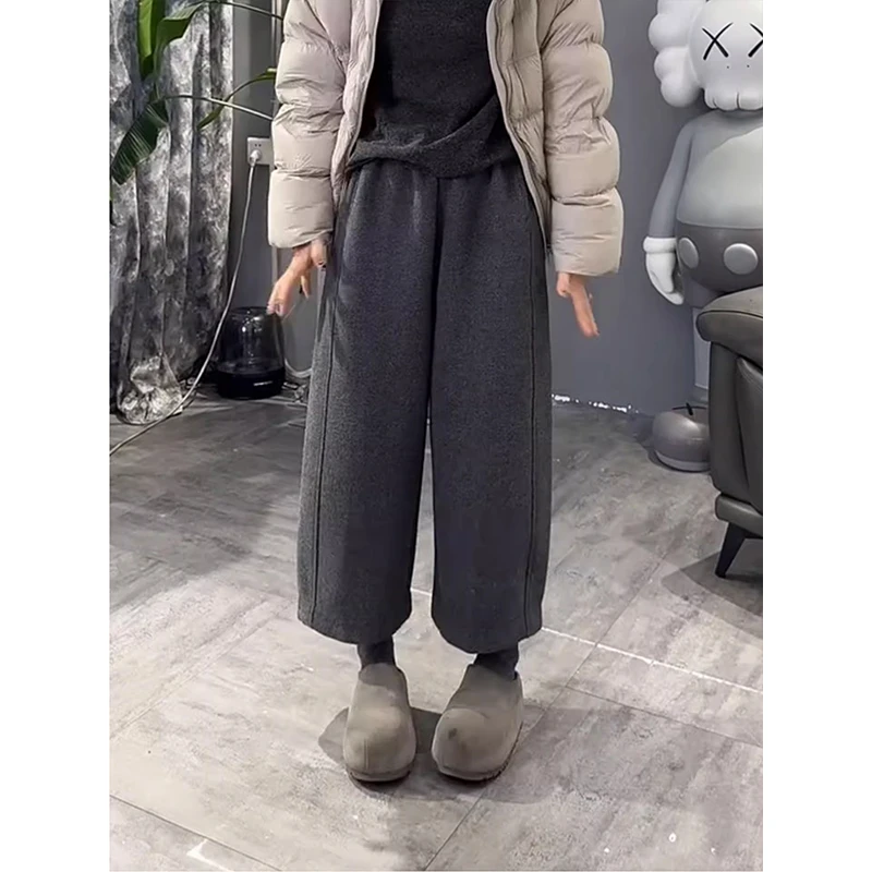 加绒毛呢阔腿裤女冬新款今年流行大码高腰宽松显瘦加厚直筒糯米裤