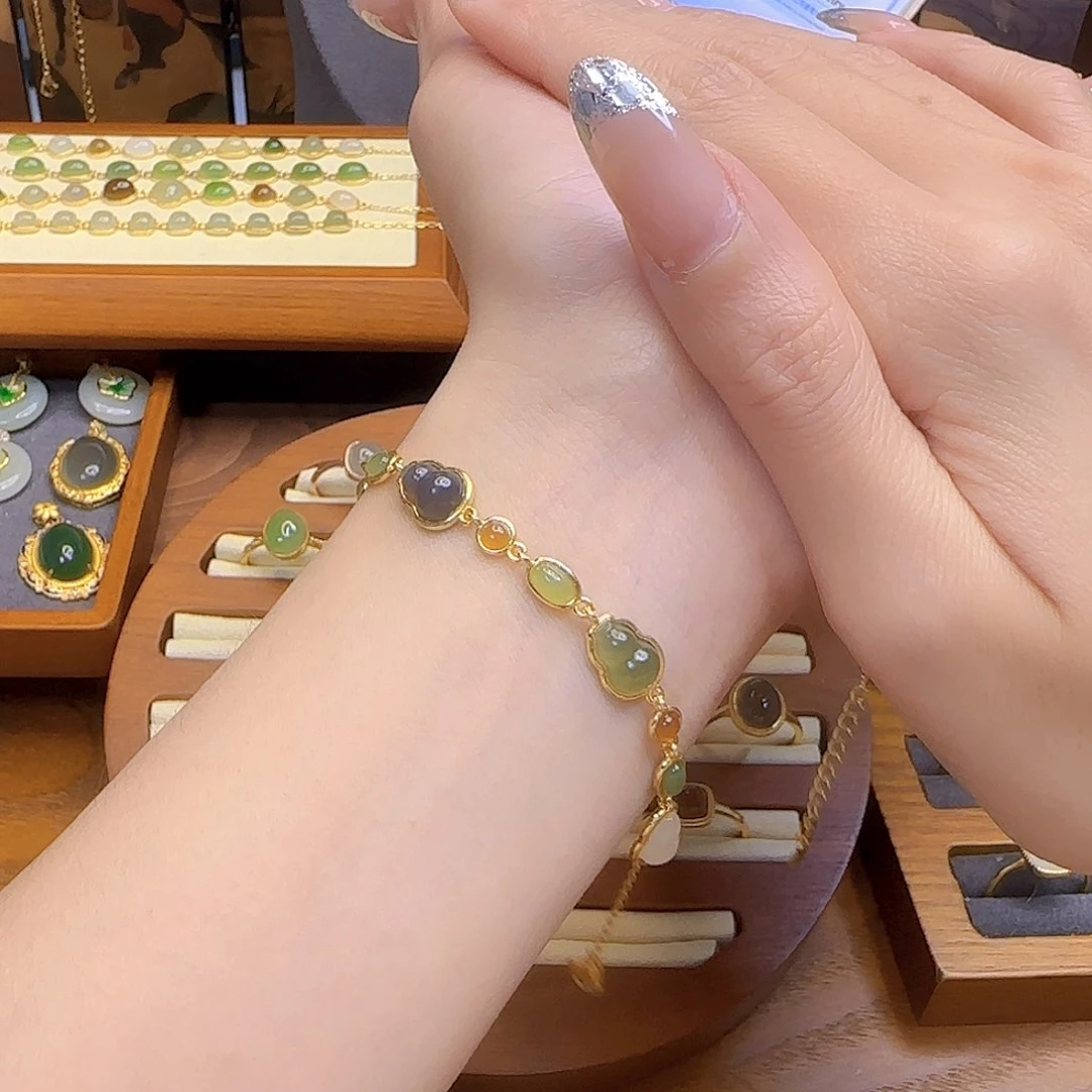 和田玉手链银S925镀金镶嵌多样性发货