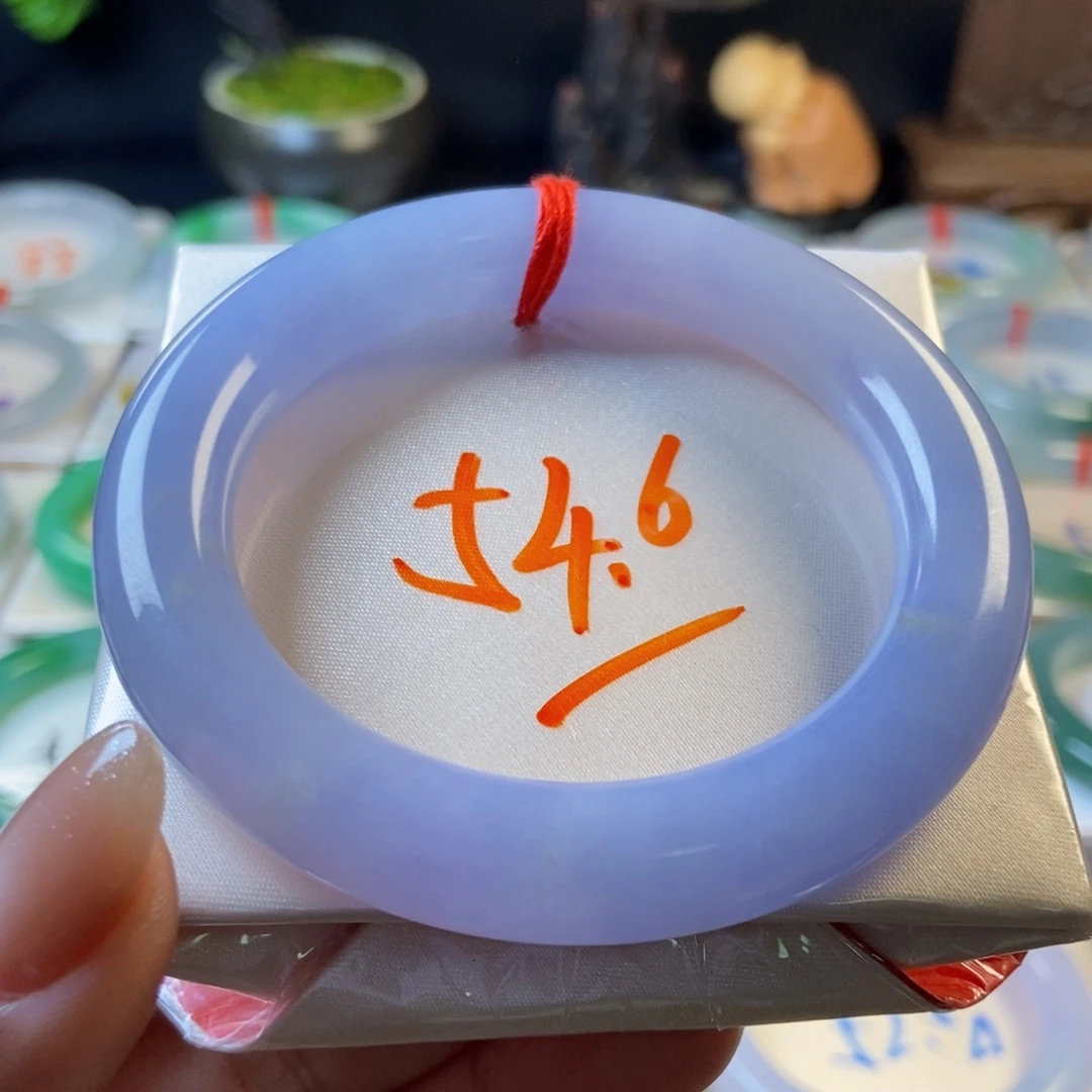 翡翠未镶嵌手镯47冰胶满紫色圆条