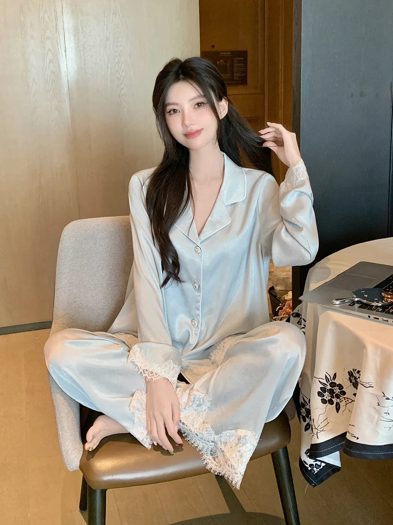 2025新款秋季男士法式早秋睡衣女高级感蕾丝可外穿轻奢长袖家居服