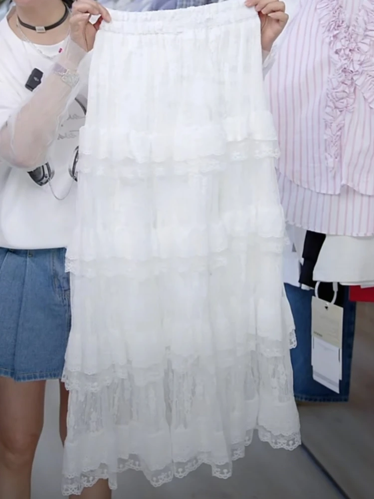 【济州岛】长款 双层蕾丝蛋糕裙半身裙