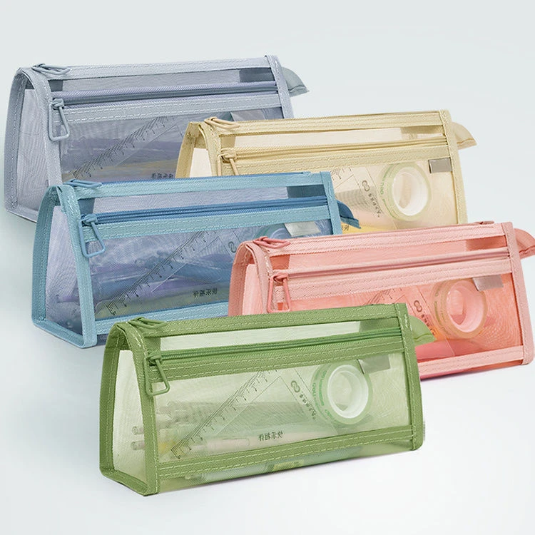 笔袋透明网纱学生考试专用文具袋儿童铅笔袋双层立体大容量文具盒