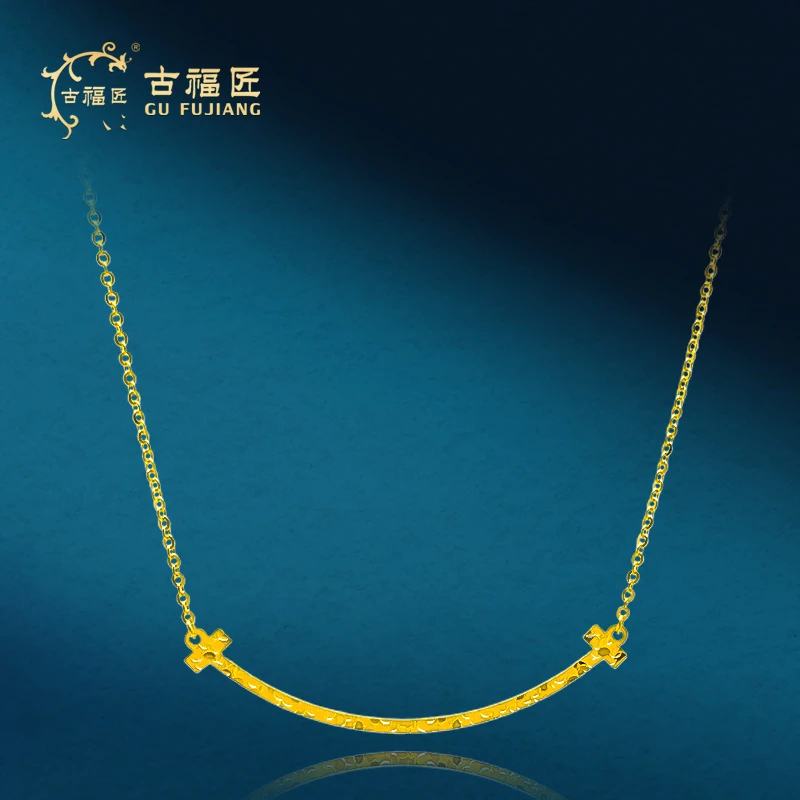 古福匠黄金足金碎冰冰微笑套链链长36+5cm吊坠长49.6mm厚1.1mm-5G