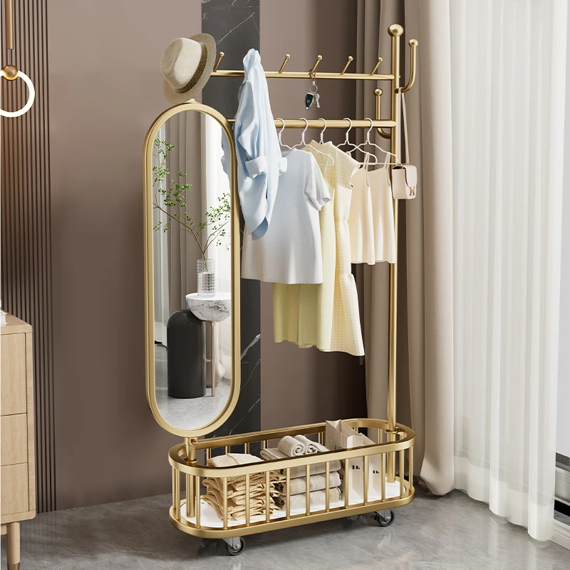 衣帽架落地卧室挂衣架置物架网红可移动家用一体晾衣架带穿衣镜子