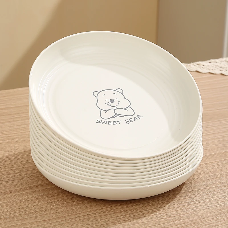 ins风圆形塑料盘子菜盘子家用网红早餐盘水果盘火锅平盘可微波炉