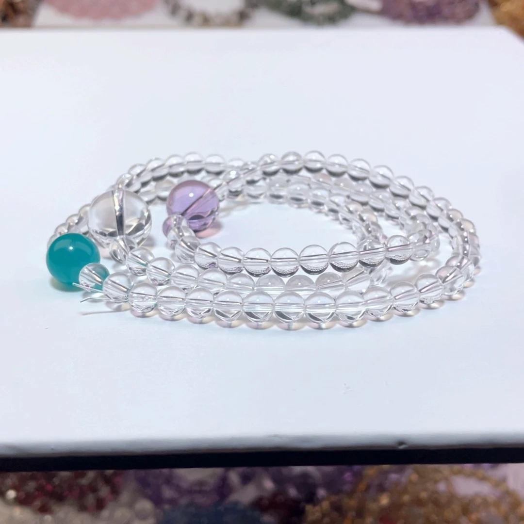 水晶手链未镶嵌重*白水晶三圈手链6.2mm