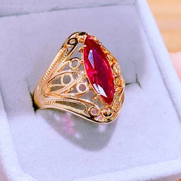 合金玻璃戒指 玫瑰金色戒指妈妈款时尚洋气民族风大号戒指10号