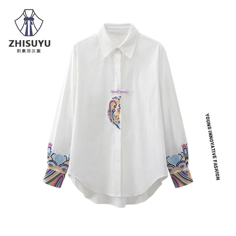 早春女装2025新款时尚新中式国风长袖设计POLO领长袖衬衫休闲上衣