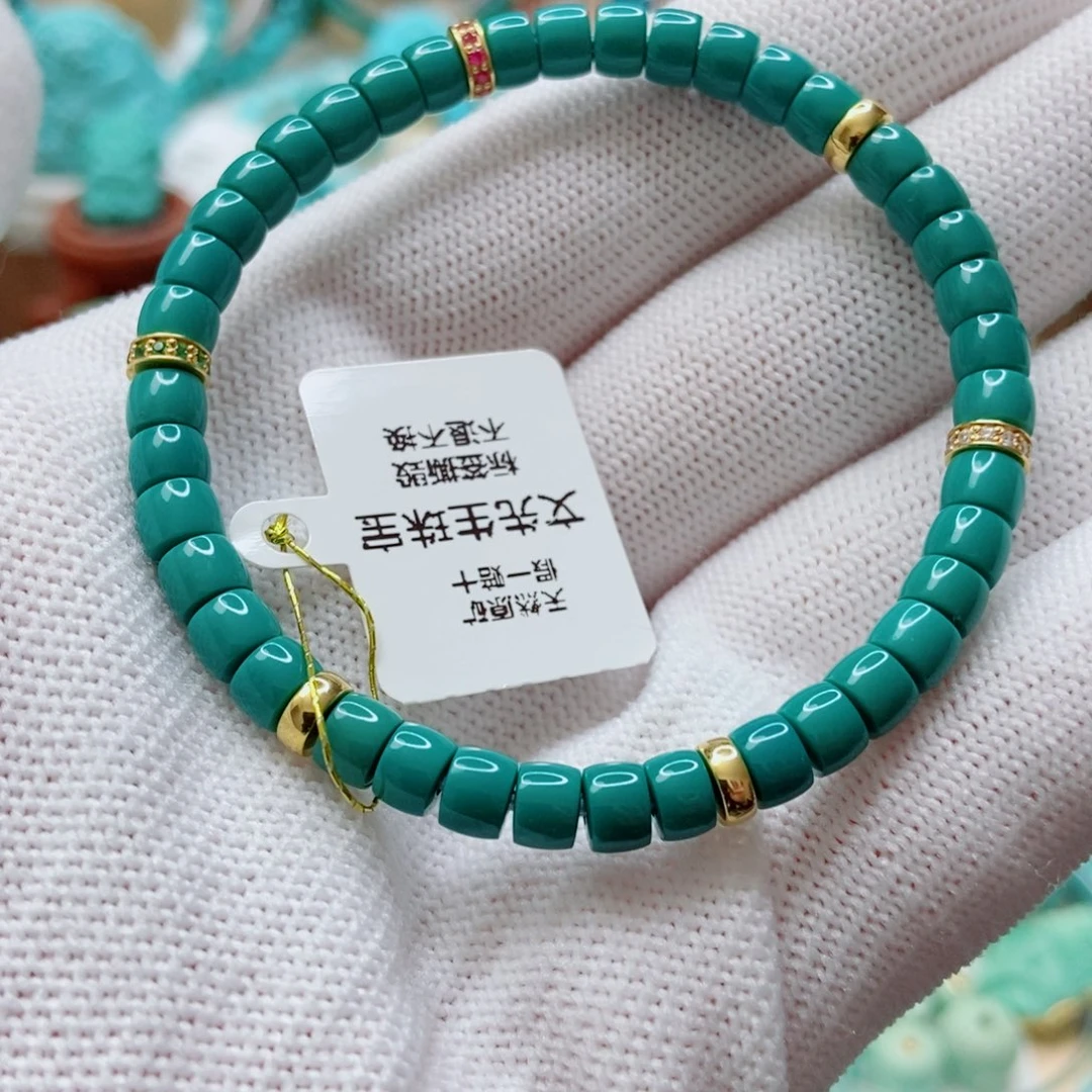 绿松石18K金镶嵌直切手串5m