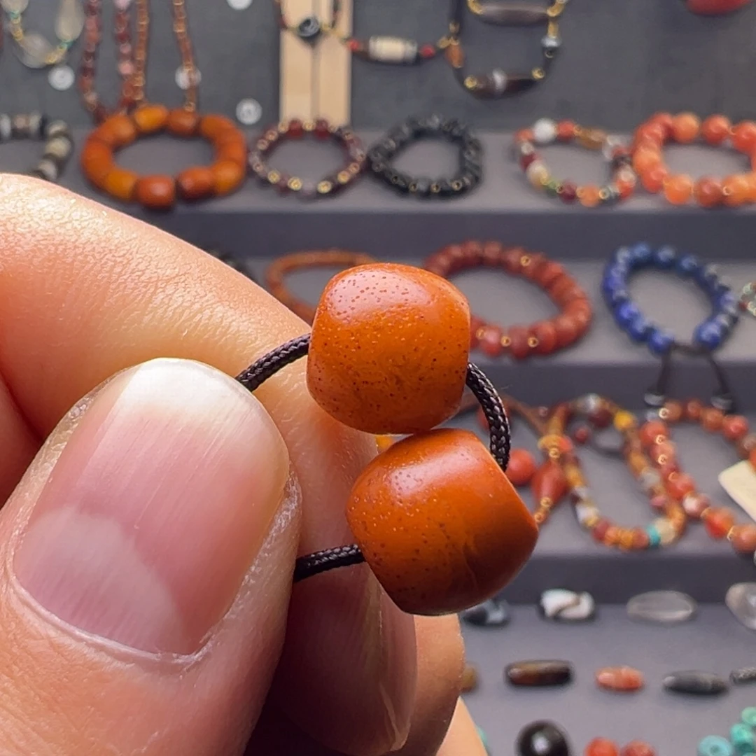 琥珀未镶嵌裸石蜜蜡对珠