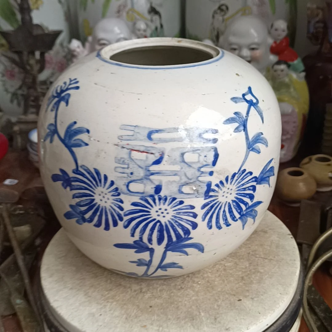 摆件双双双喜临门罐罐摆件青花陶瓷摆件