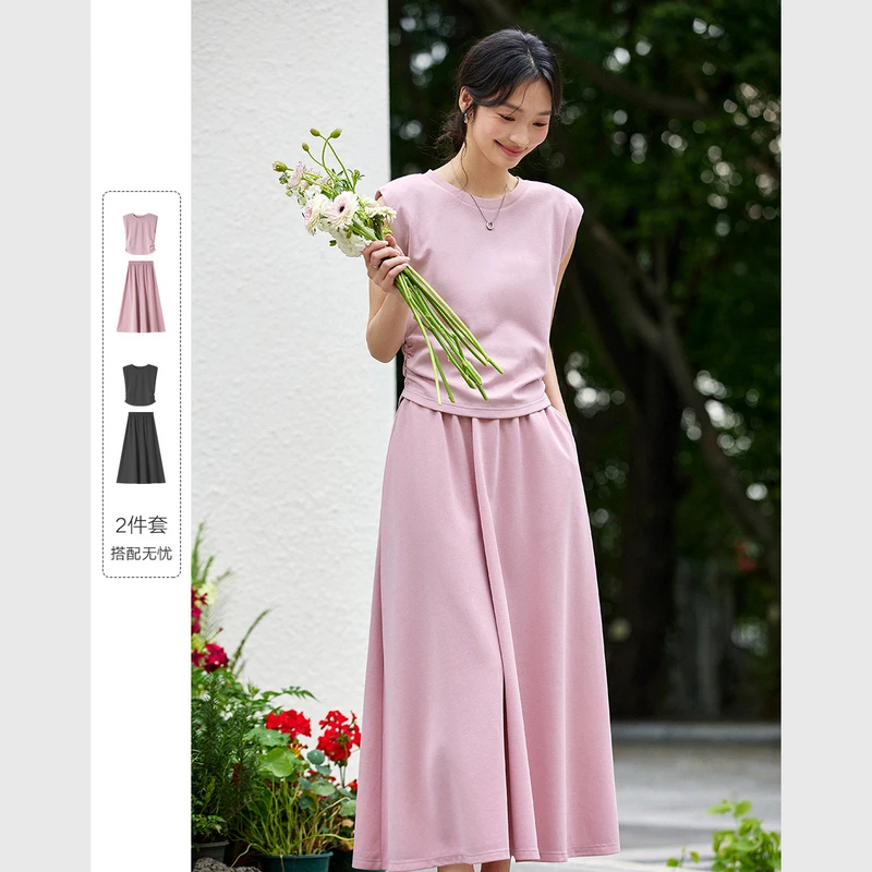 梵希蔓时尚减龄无袖套装裙女2025年夏季新款圆领上衣半身裙两件套